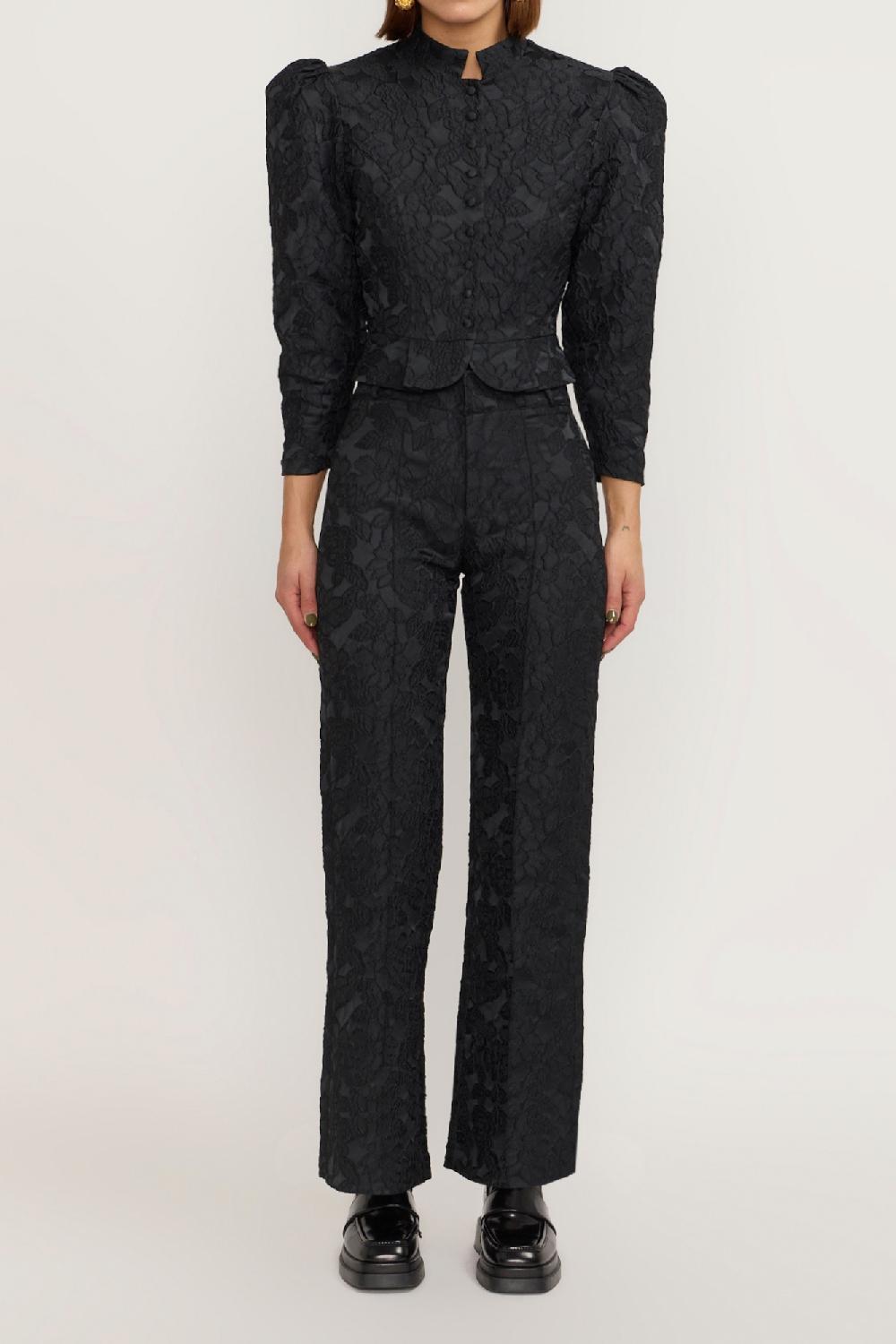 D'estrëe Paris BLACK Embossed Puff Sleeve Jacket