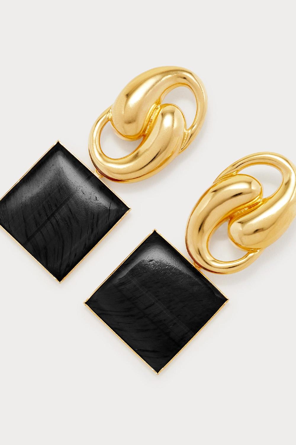 D'estrëe Paris Black Knot Square Earrings