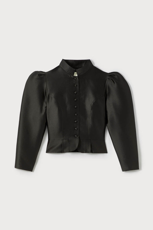 d'estrëe paris BLACK Satin Puff Sleeve Jacket