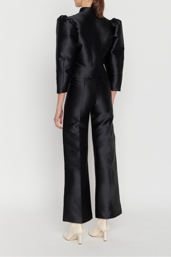 D'estrëe Paris BLACK Satin Puff Sleeve Jacket