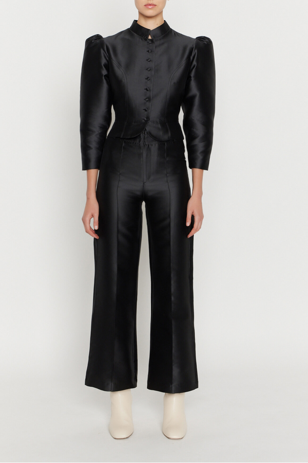 D'estrëe Paris BLACK Satin Puff Sleeve Jacket