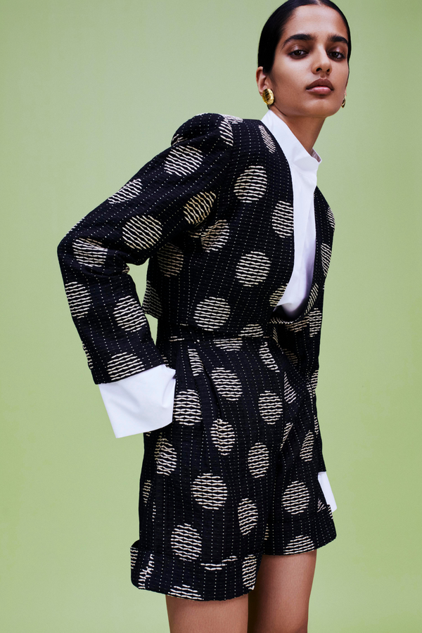D'estrëe Paris BLACK & WHITE Textured Cropped Jacket