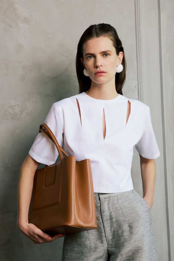 D'estrëe Paris CAMEL Structured Leather Tote