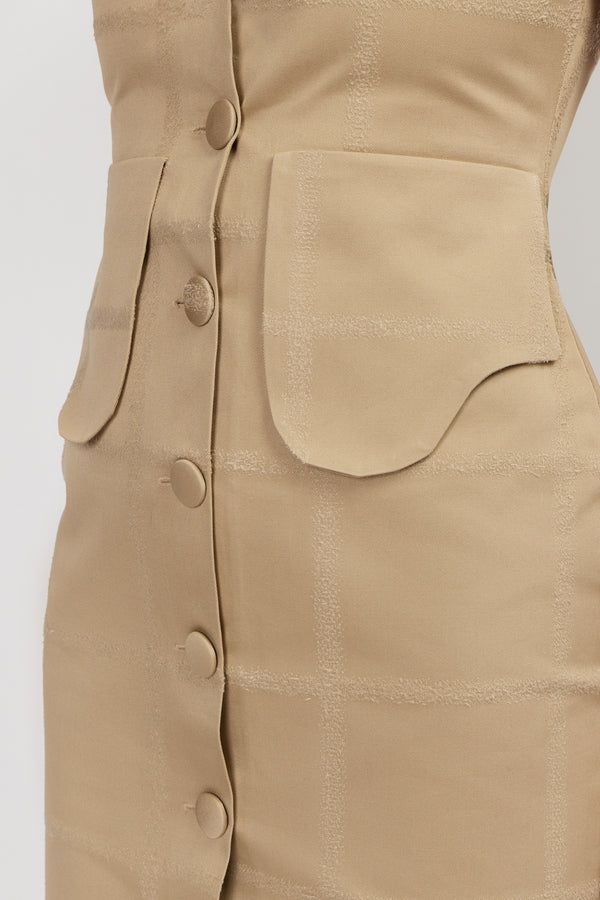 D'estrëe Paris CHECKO SAND Button-Front Midi Dress