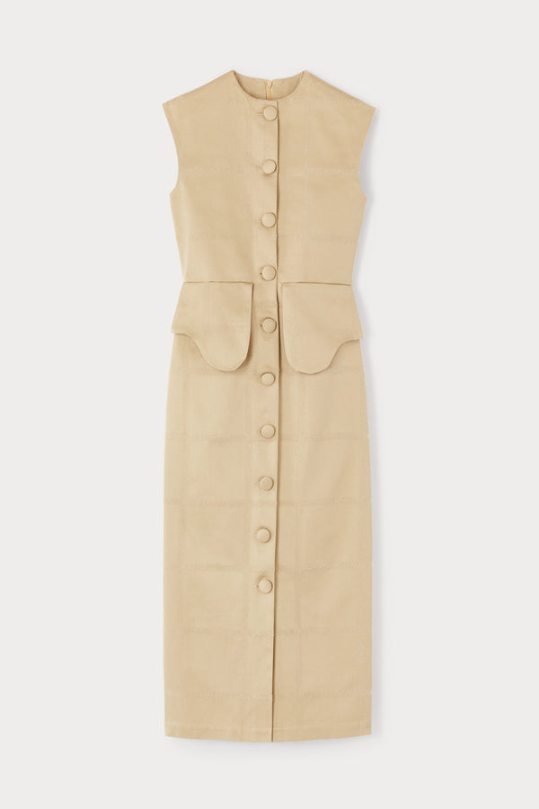 d'estrëe paris CHECKO SAND Button-Front Midi Dress
