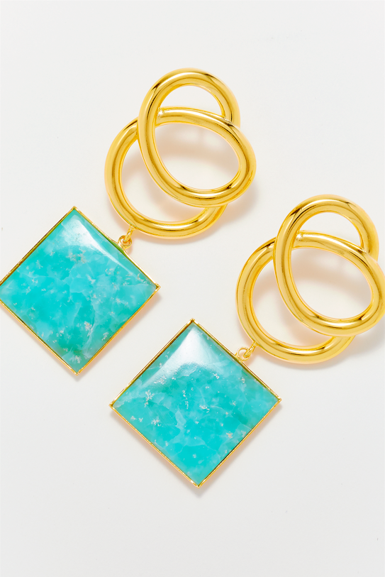 D'estrëe Paris Cyan Square Drop Earrings