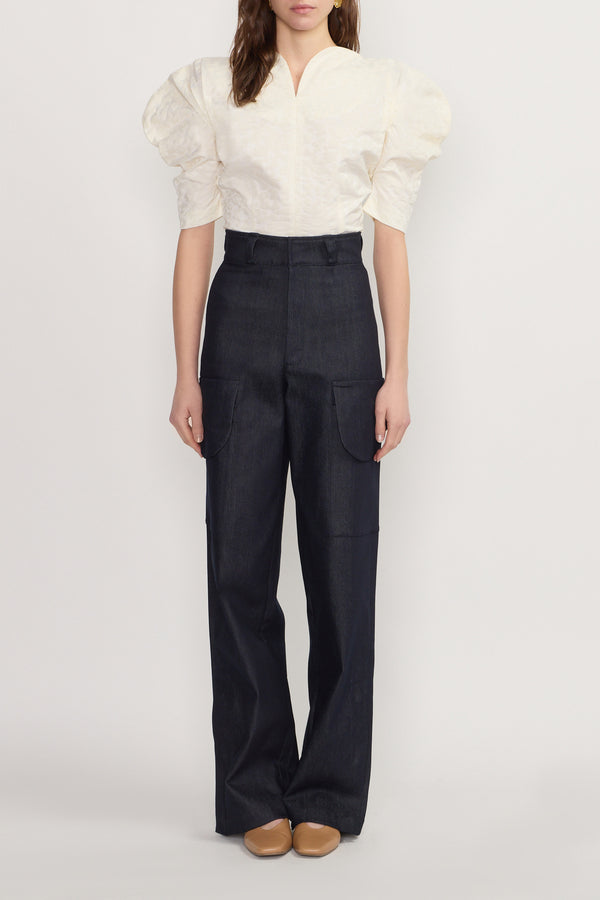 D'estrëe Paris DARK DENIM Cargo Wide-Leg Trousers