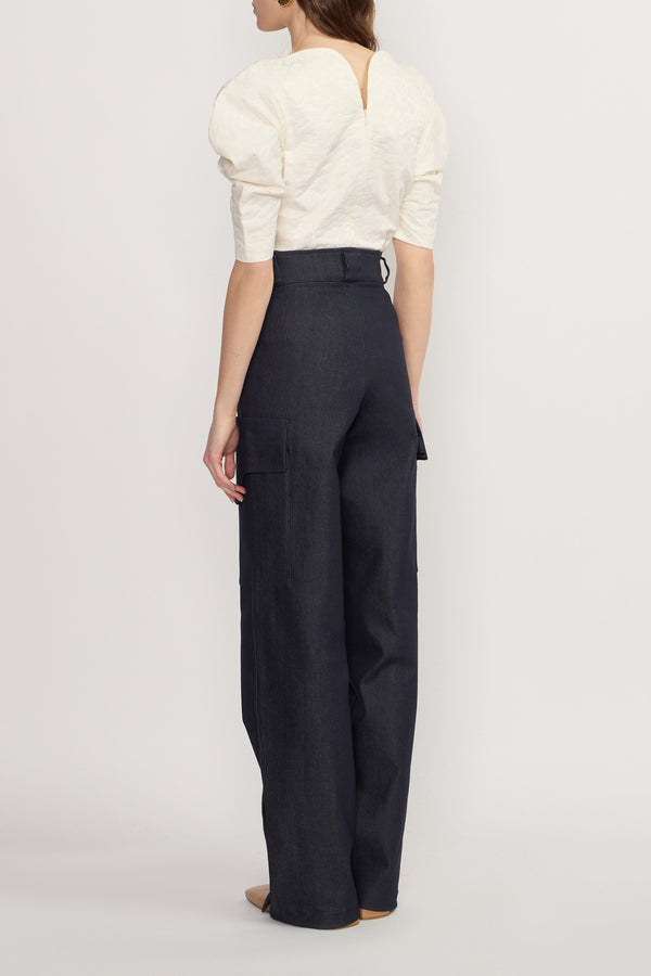 D'estrëe Paris DARK DENIM Cargo Wide-Leg Trousers