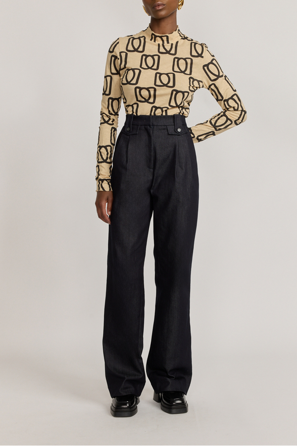 D'estrëe Paris DARK DENIM High-Waisted Trousers