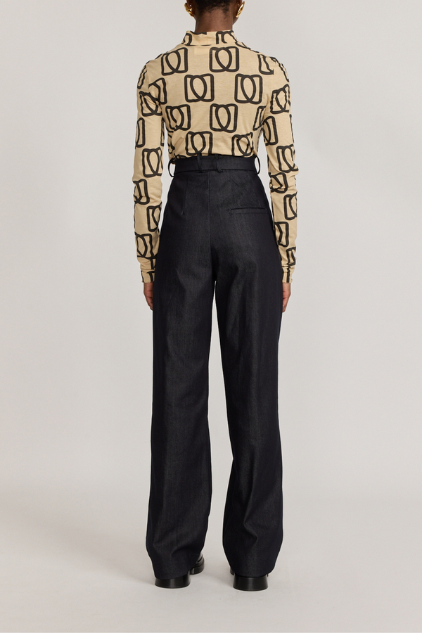 D'estrëe Paris DARK DENIM High-Waisted Trousers