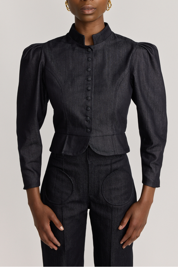 D'estrëe Paris Dark Denim Puff Sleeve Jacket