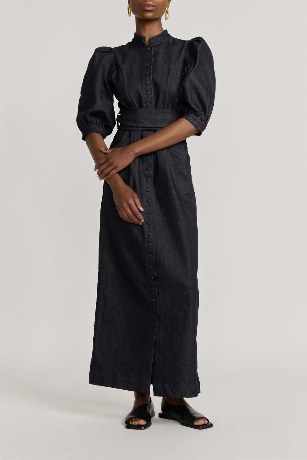 D'estrëe Paris DARK DENIM Puff Sleeve Long Dress