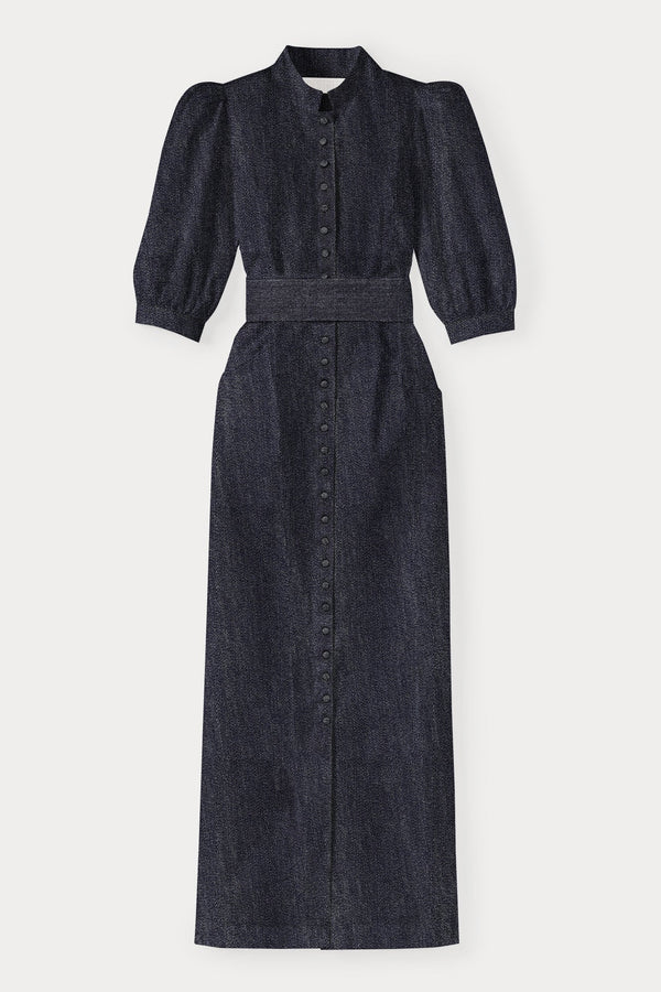 d'estrëe paris DARK DENIM Puff Sleeve Long Dress