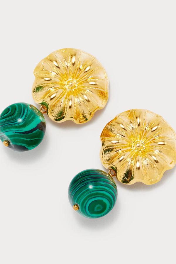 D'estrëe Paris Dark Green Daisy Pearl Earrings