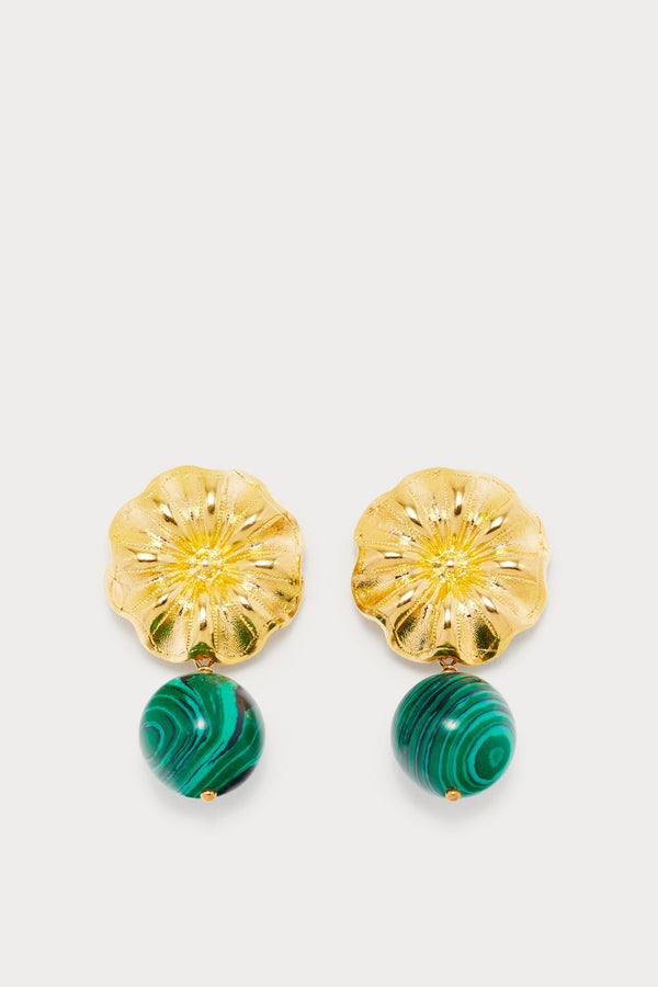 d'estrëe paris Dark Green Daisy Pearl Earrings