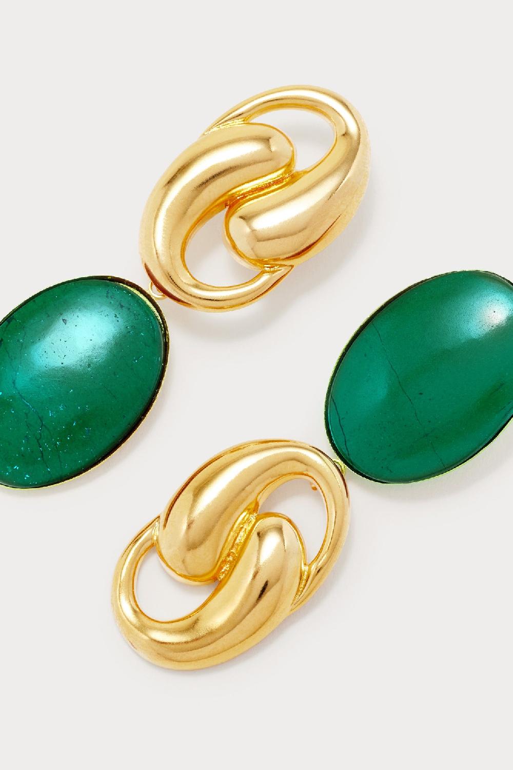 D'estrëe Paris Dark Green Oval Knot Earrings