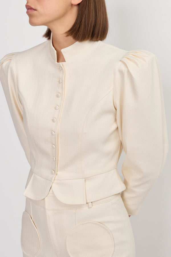 D'estrëe Paris DENIM ECRU Puff Sleeve Shirt