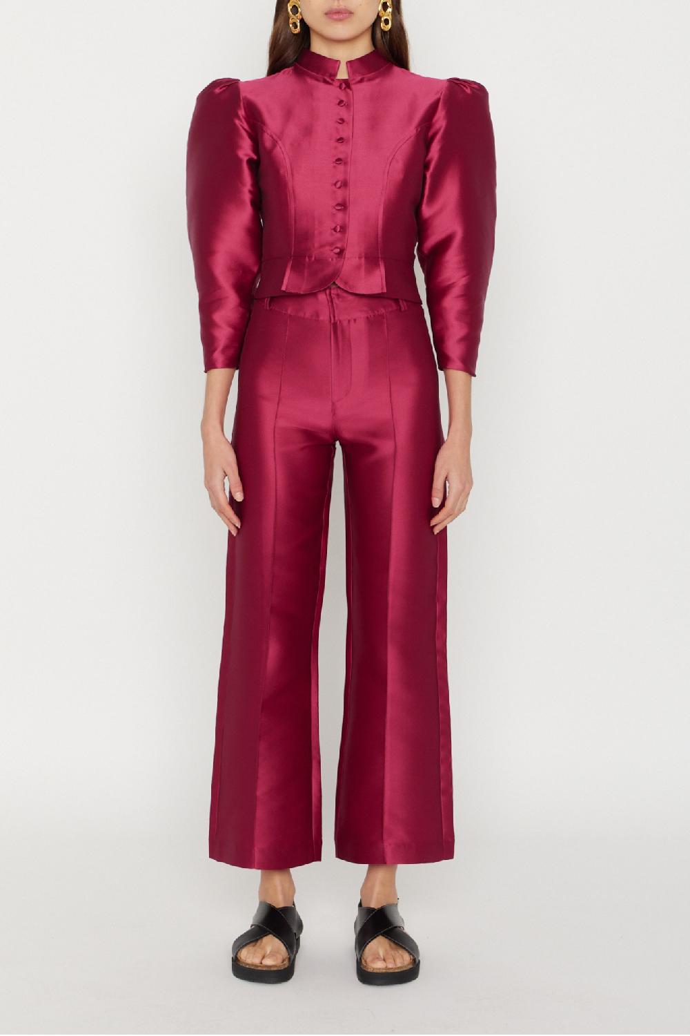 D'estrëe Paris FUCHSIA Satin Puff Sleeve Jacket