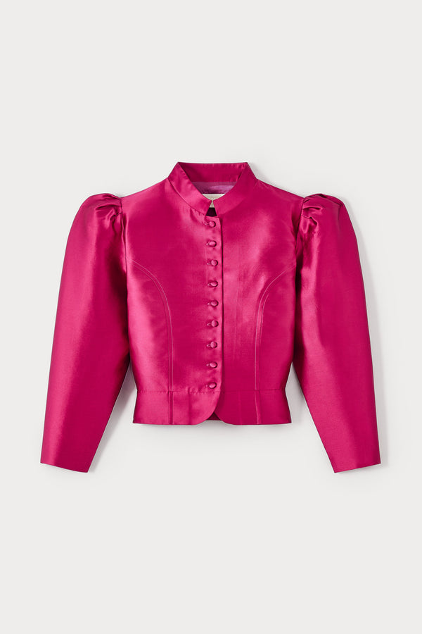 d'estrëe paris FUCHSIA Satin Puff Sleeve Jacket