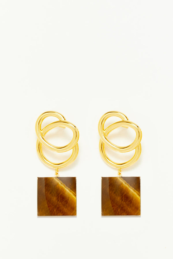 d'estrëe paris Gold-Plated Tiger Eye Drop Earrings