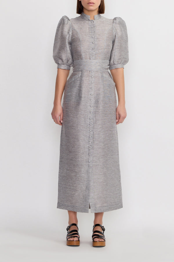 D'estrëe Paris GREY STRIPES Linen Maxi Dress