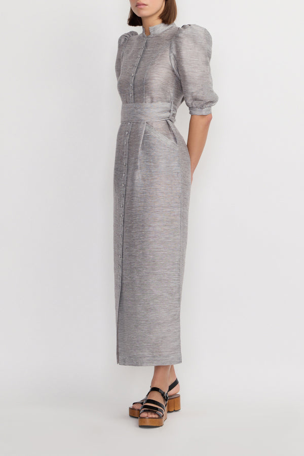 D'estrëe Paris GREY STRIPES Linen Maxi Dress