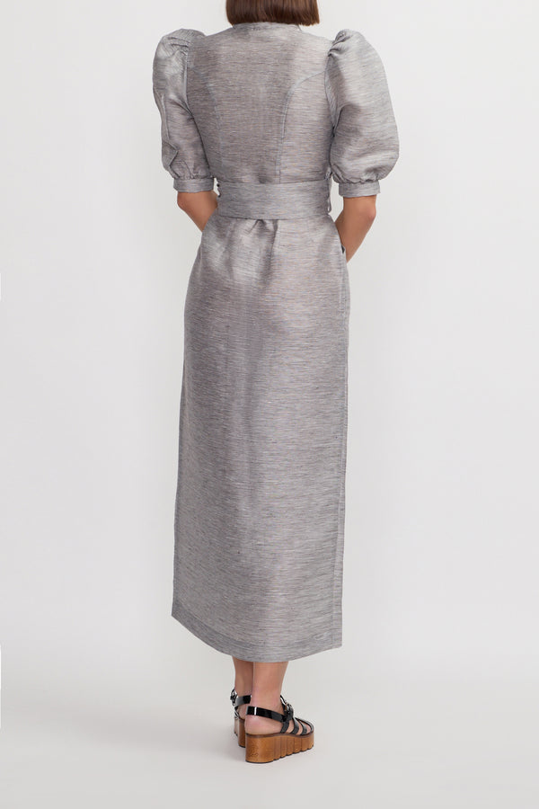 D'estrëe Paris GREY STRIPES Linen Maxi Dress