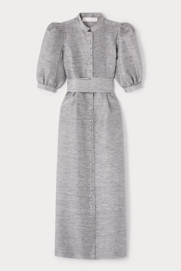 d'estrëe paris GREY STRIPES Linen Maxi Dress