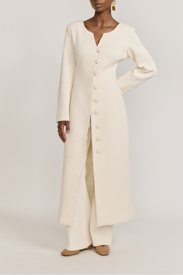 D'estrëe Paris Ivory Longline Textured Coat