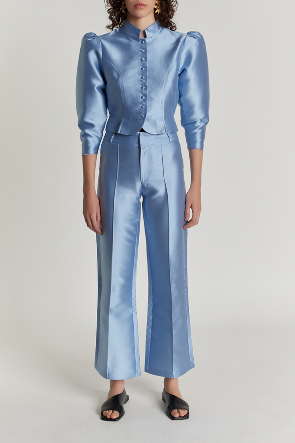 D'estrëe Paris NIAGARA BLUE Satin Flared Pants