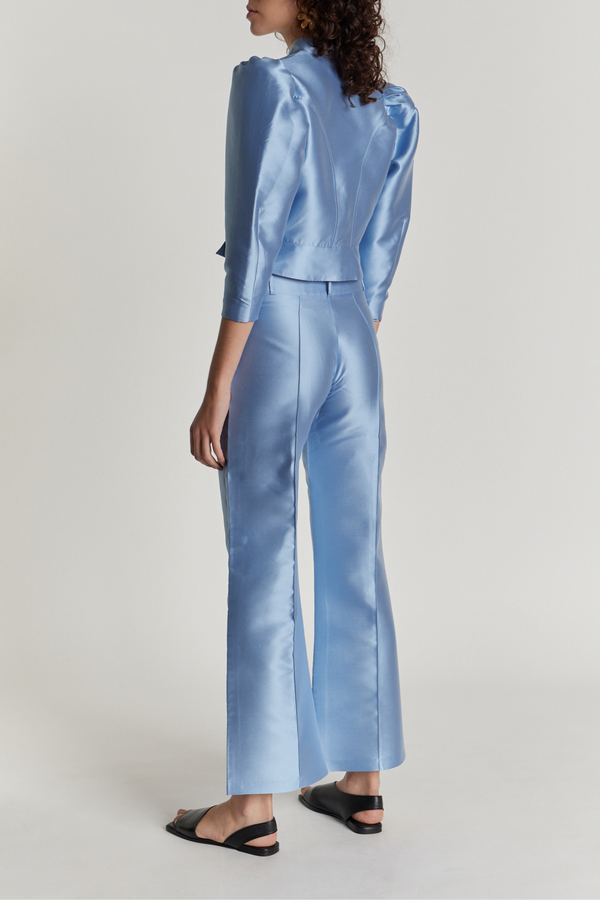 D'estrëe Paris NIAGARA BLUE Satin Flared Pants