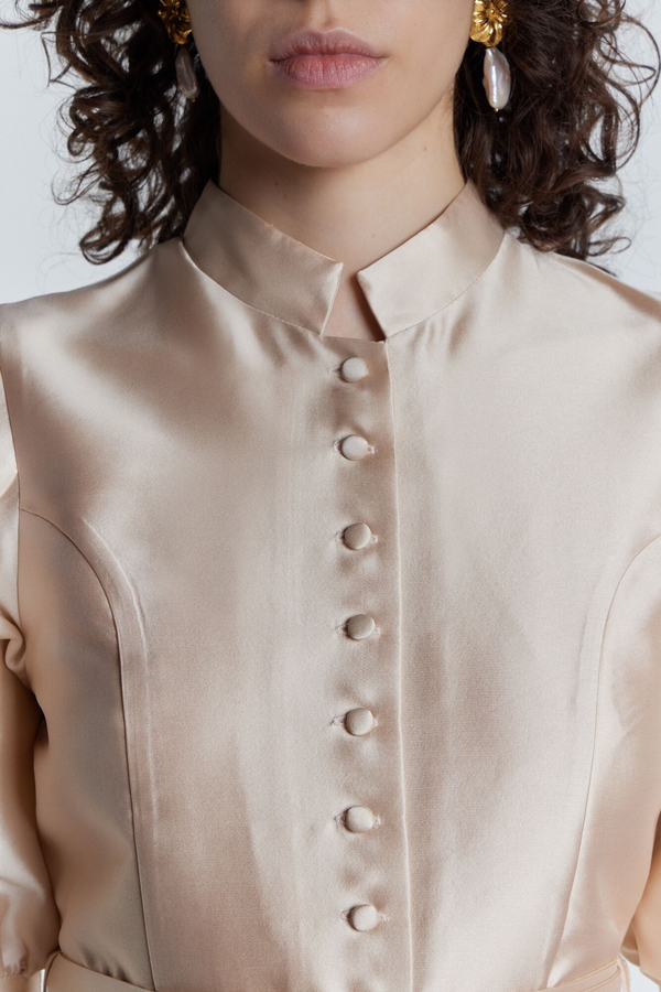 D'estrëe Paris Nude Satin Puff Sleeve Mini Dress