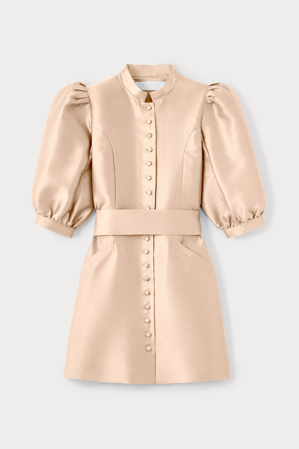 d'estrëe paris Nude Satin Puff Sleeve Mini Dress