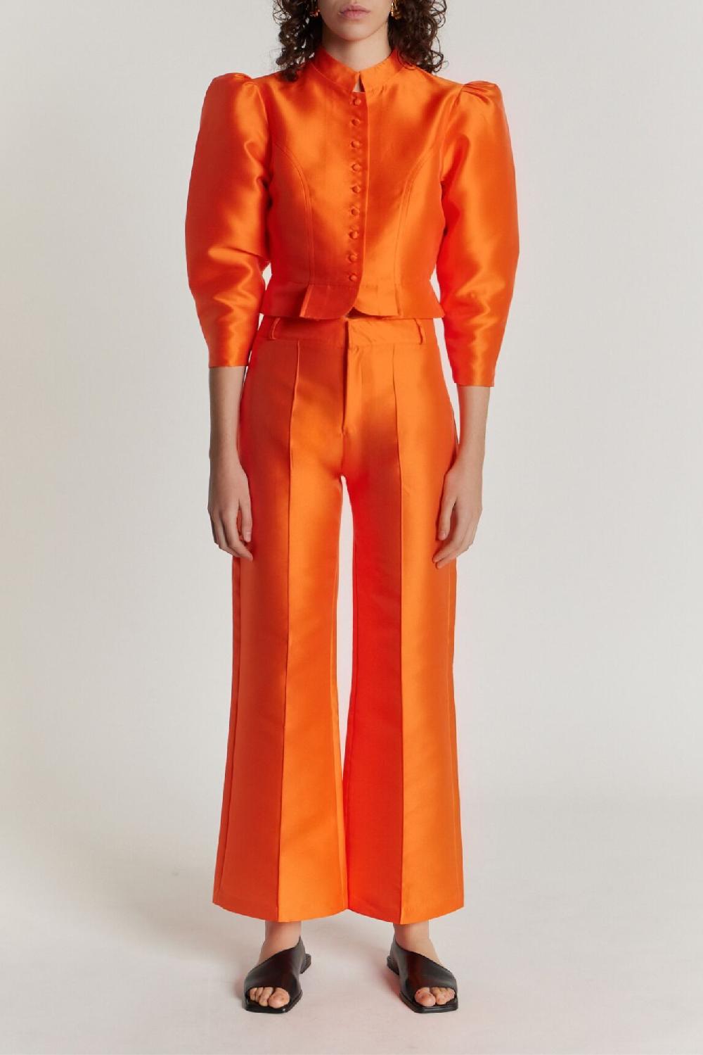 D'estrëe Paris ORANGE Satin Puff Sleeve Jacket