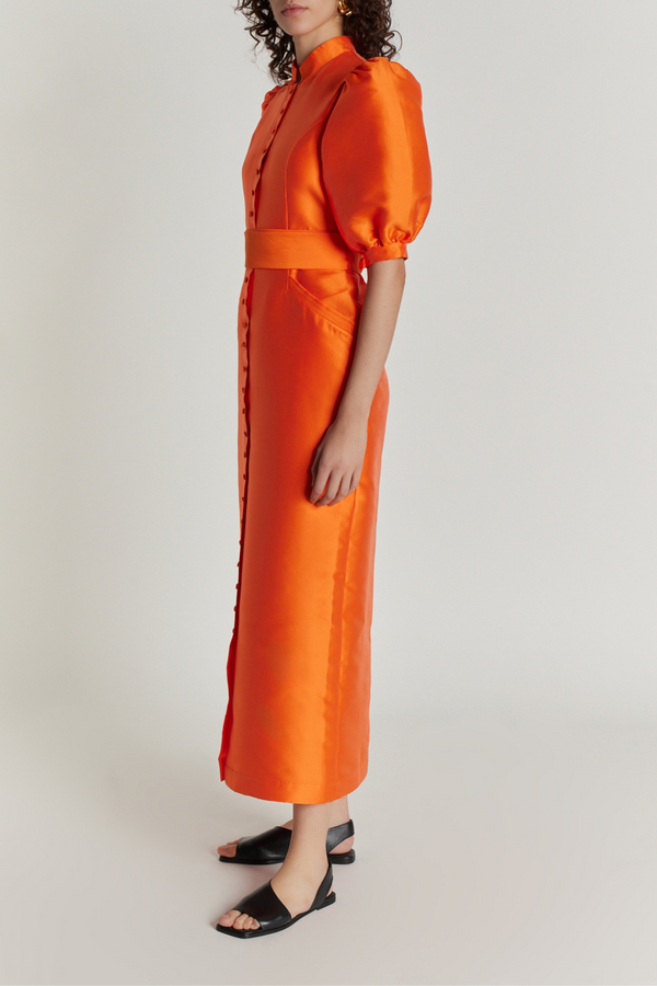 D'estrëe Paris ORANGE Satin Puff Sleeve Maxi Dress