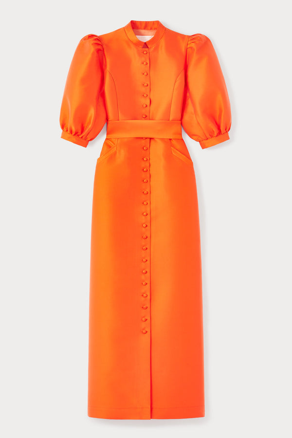 d'estrëe paris ORANGE Satin Puff Sleeve Maxi Dress