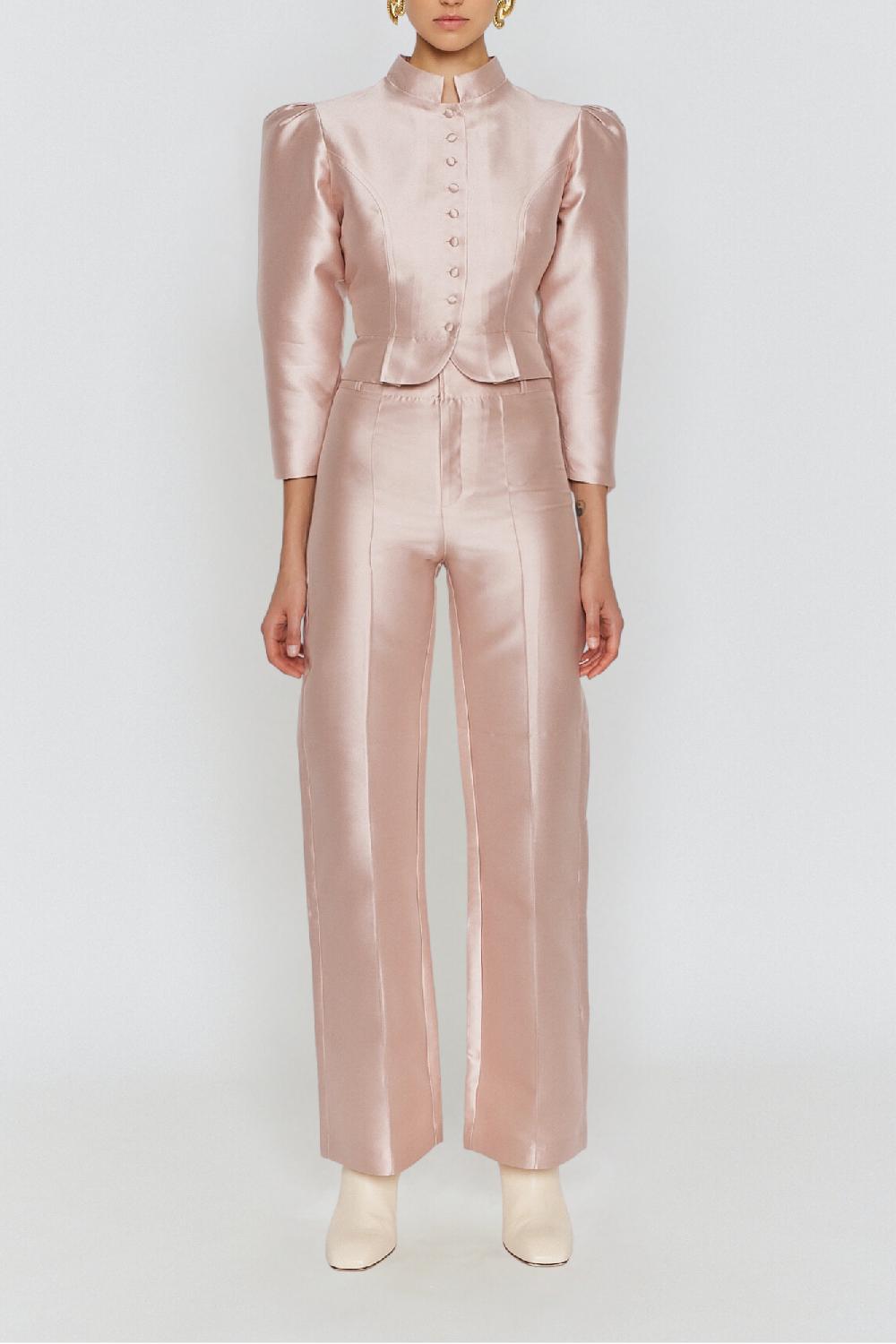 D'estrëe Paris PINK NUDE Satin Flared Pants