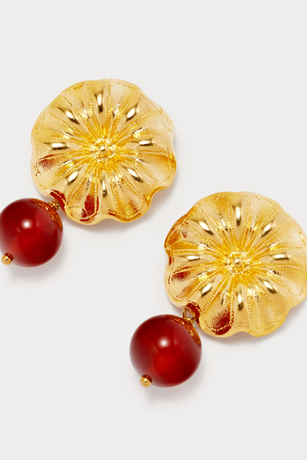 D'estrëe Paris Red Daisy Pearl Earrings