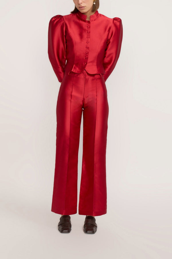 D'estrëe Paris Red Satin Flared Pants