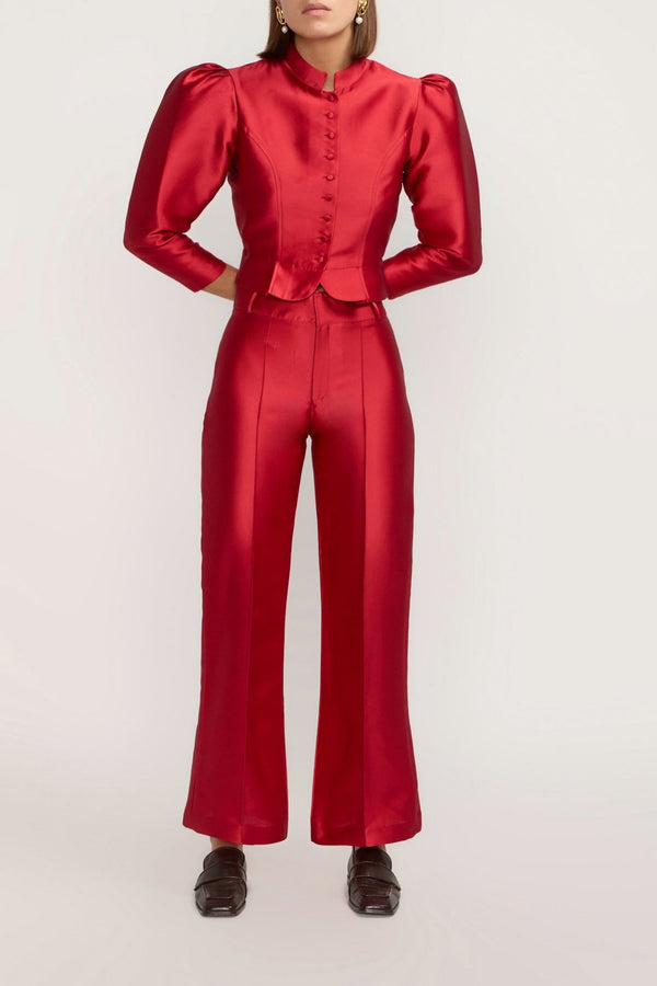 D'estrëe Paris Red Satin Flared Pants