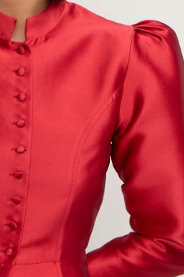 D'estrëe Paris Red Satin Puff Sleeve Jacket