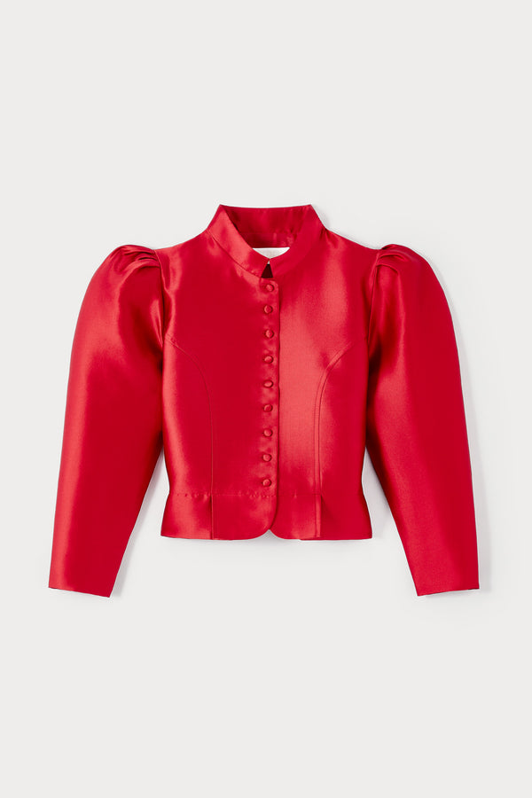 d'estrëe paris Red Satin Puff Sleeve Jacket