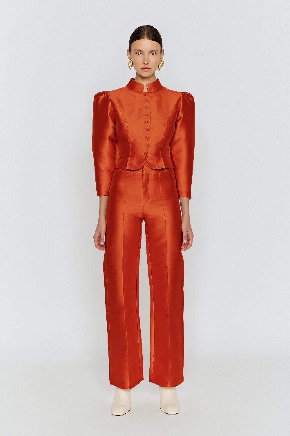D'estrëe Paris Terracotta Satin Flared Pants