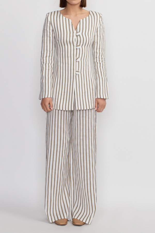 D'estrëe Paris WHITE AND BROWN Striped Blouse