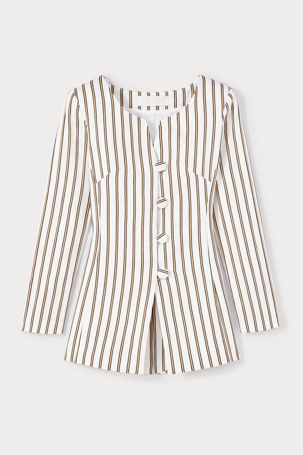 d'estrëe paris WHITE AND BROWN Striped Blouse