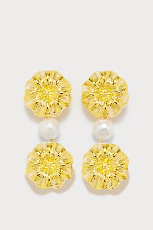 d'estrëe paris White Double Daisy Pearl Earrings