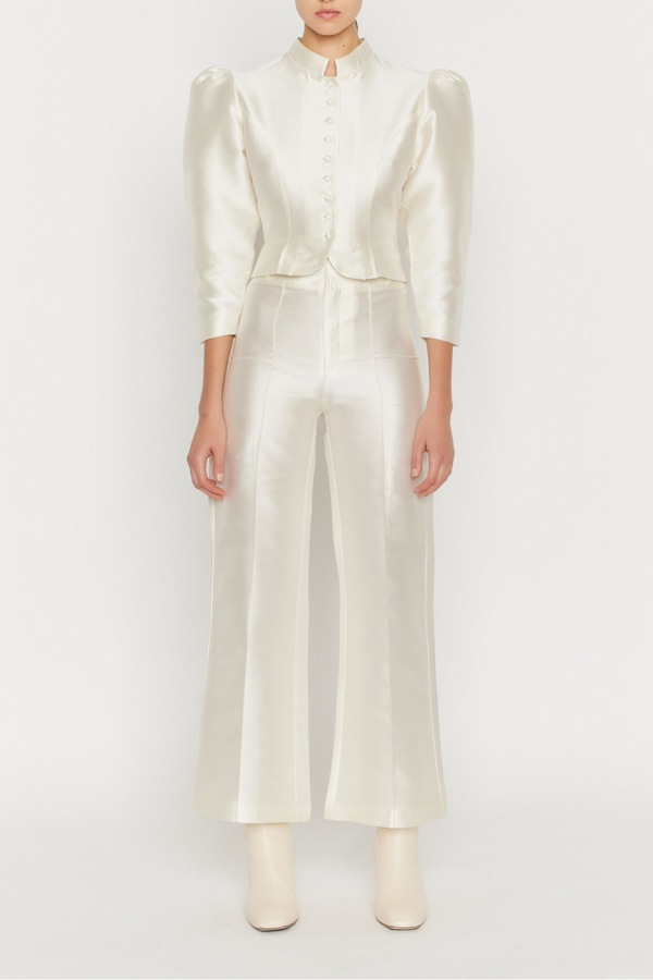 D'estrëe Paris White Satin Flared Pants