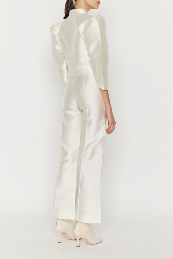 D'estrëe Paris White Satin Flared Pants