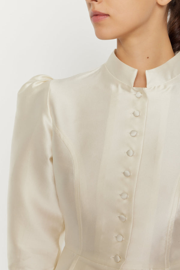d'estrëe Paris WHITE Satin Puff Sleeve Jacket