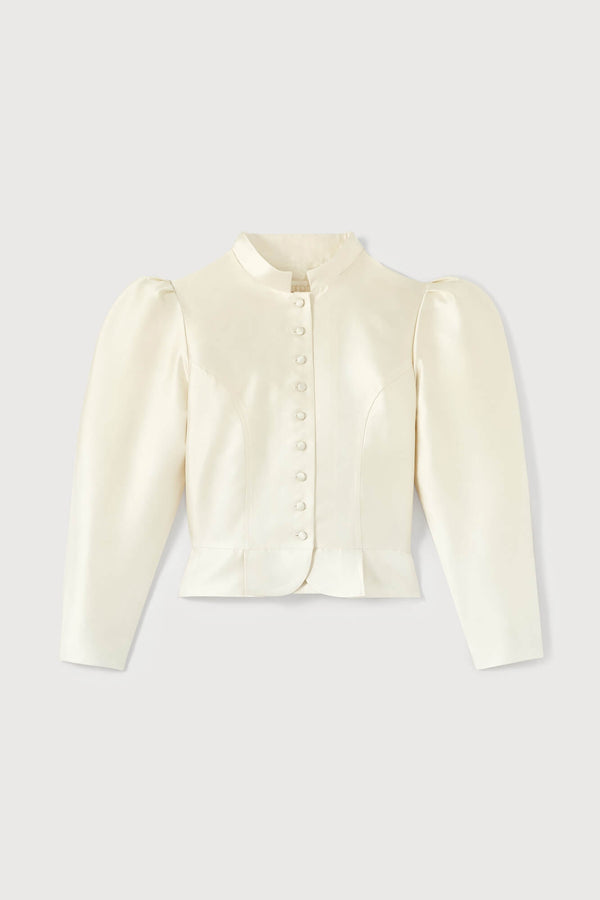 d'estrëe paris WHITE Satin Puff Sleeve Jacket